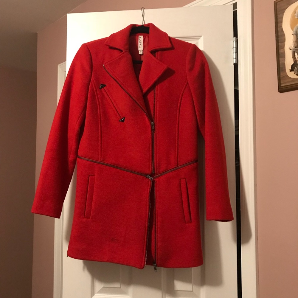 Mural Zipper Pea Coat NWOT
